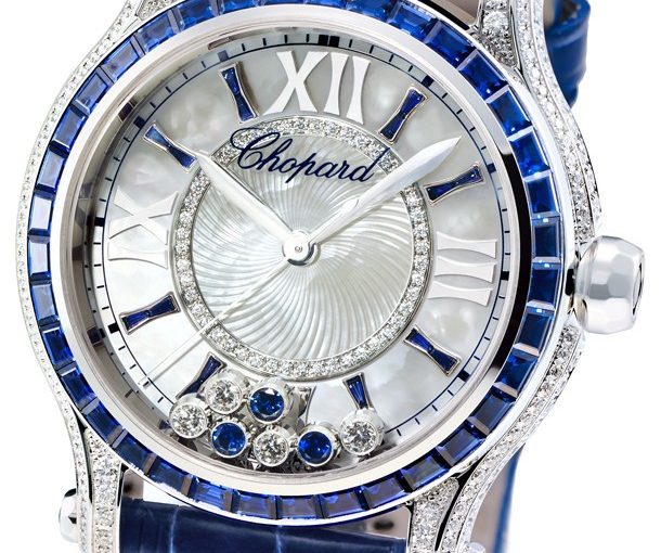 Luxury And Sparkling UK Chopard Happy Diamonds Fake Swiss Watches With Blue Leather Straps