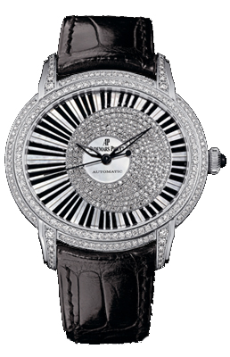 The black straps fake watches are decorated with diamonds.